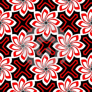 Black red and white flower elements. Seamless background