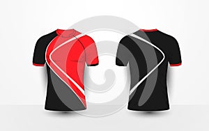 Black and red with white lines sport football kits, jersey, t-shirt design template photo