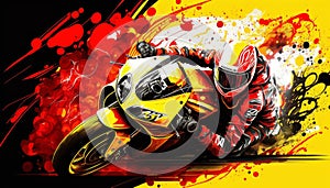 black red and yellow motorcycle accelerates fast and drags generative AI