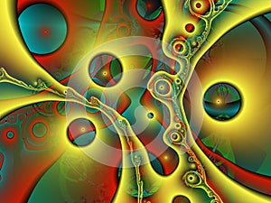 Blue red yellow contrasts geometries 3d geometries swirls sky shapes fractal, abstract geometries, background