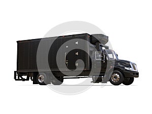 Black refrigerator truck with black trailer unit