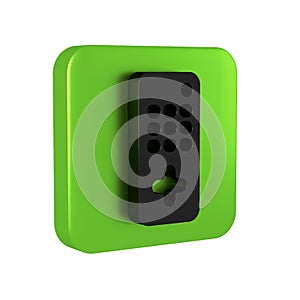 Black Remote control icon isolated on transparent background. Green square button.
