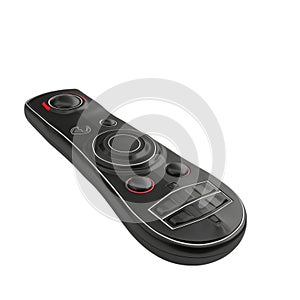 A black remote control with a red button in the middle generated by AI