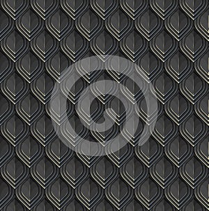 Reptile or fish scales. Black lamellar armour with blue and pale glares. Vector seamless pattern photo