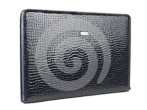 Black reptile skin leather case or folder for papers isolated