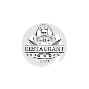 Restaurant label with knives and chef