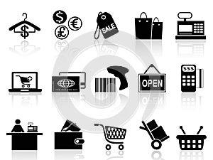 Black retail and shopping icons set