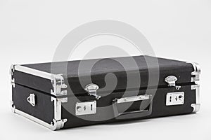 Black retro briefcase on white background