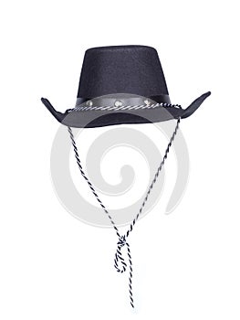 Black retro hat isolated on white background. cowboy hat with a drawstring