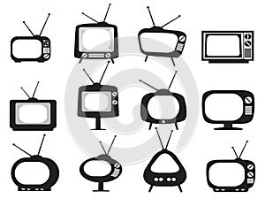 Black retro tv icons set