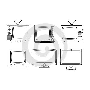 black retro tv icons set and new style tv icons