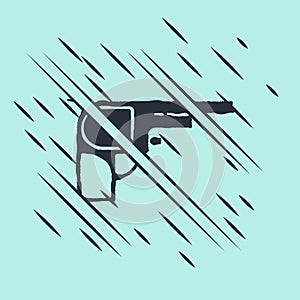 Black Revolver gun icon isolated on green background. Glitch style. Vector