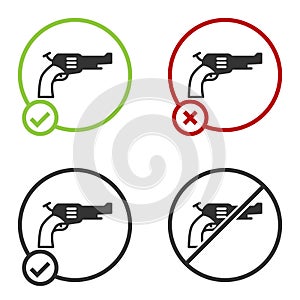 Black Revolver gun icon isolated on white background. Circle button. Vector
