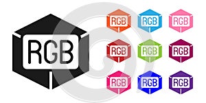 Black RGB and CMYK color mixing icon isolated on white background. Set icons colorful. Vector