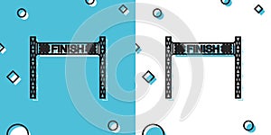 Black Ribbon in finishing line icon isolated on blue and white background. Symbol of finish line. Sport symbol or