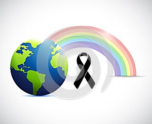 black ribbon rainbow flag and planet.