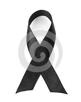 Black ribbon on white background. Funeral symbol