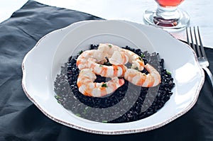 Black rice with prawns fresh