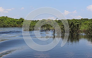 Black river in Amazonas, Brazil. A giant river it seems a sea. Used to fish, navigate, play, feed local people