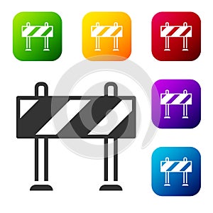 Black Road barrier icon isolated on white background. Symbol of restricted area which are in under construction