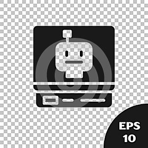 Black Robot icon isolated on transparent background. Artificial intelligence, machine learning, cloud computing. Vector