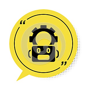 Black Robot setting icon isolated on white background. Artificial intelligence, machine learning, cloud computing
