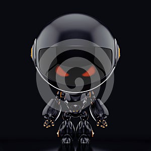 Black robot toy with red digital eyes, 3d rendering