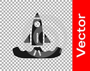 Black Rocket icon isolated on transparent background. Vector