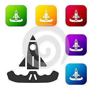 Black Rocket icon isolated on white background. Set icons in color square buttons. Vector