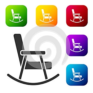 Black Rocking chair icon isolated on white background. Set icons in color square buttons. Vector