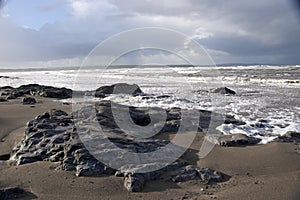 The black rocks on Ballybunion beach