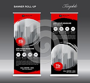 Black Roll up banner template vector, flyer, advertisement