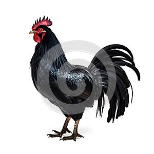 Black rooster isolated on white background