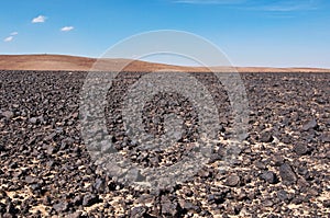 Black roscks in desert