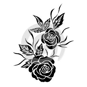 Black rose flower tattoo, isolated vector