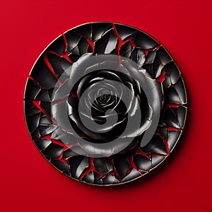 Black rose with gold on a red background