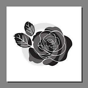 Black rose icon on frame, flower vector, illustration