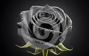 Black rose with water drops on black background