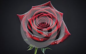 Black rose with water drops on black background