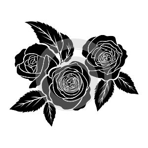 Black roses illustration, tattoo on white background, vector