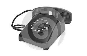 Black rotary phone isolated on white