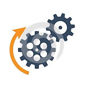 Black rotating cogwheels icon. Flat design vector element.