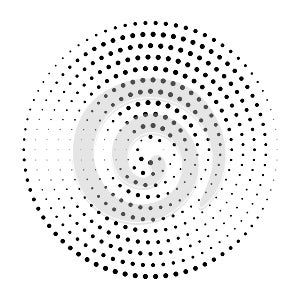 Black round dotted halftone gradient in a pop art comic style. Circle dots texture isolated on white background. Spotted spray