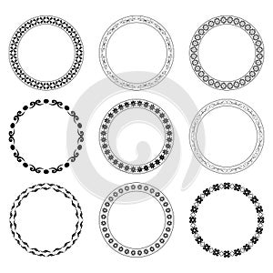 Black round frames with ornament - vector set