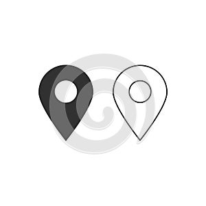 Black Round Geo Location Pin vector icon, flat and outline version. Stock Vector illustration isolated on white background