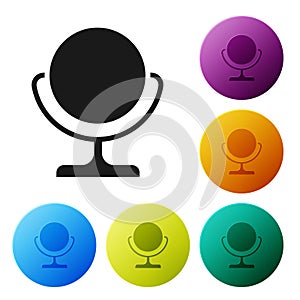 Black Round makeup mirror icon isolated on white background. Set icons in color circle buttons. Vector Illustration