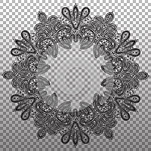 Black round napkin lace. Vector isolated ornament texture