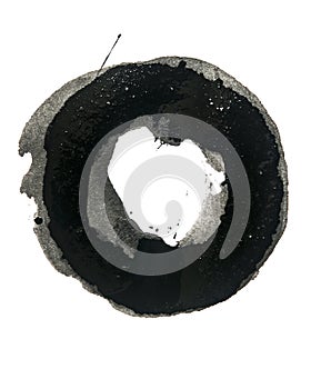 Black round painted by brush. Stroke circle texture. Isolated on