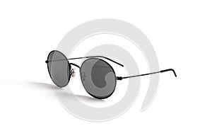 Black Round Shaped Sunglasses with Metal Silver Eyebows Isolated on White Background Front View