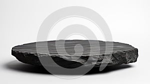 Black round stone plate isolated on white created with Generative AI. Natural material.